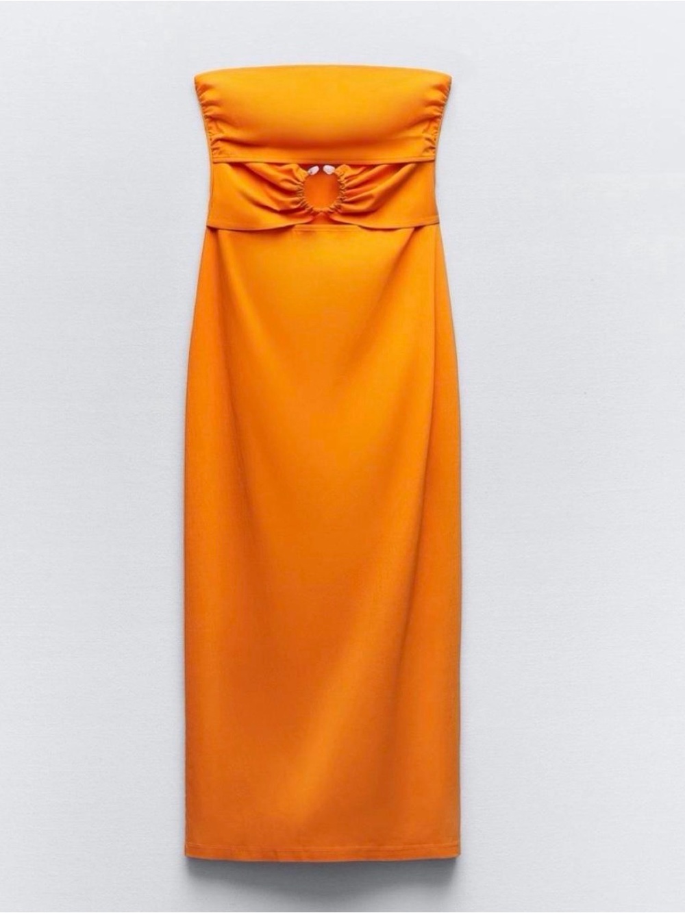 Zara Strapless Midi Dress with Ring Detail in Orange